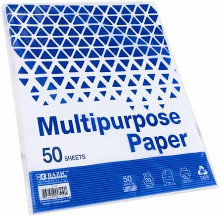 BAZIC Products White Multipurpose Paper, 8.5 x 11 in, 50 Sheets | 20 lb (75 gsm), 100% recycled, laser and inkjet compatible