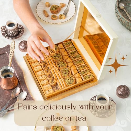 Zaitoune Cashew & Pistachio Baklava Selection Box - 1.1 lb | Traditional Luxury Honey Pastry | Arabic Dessert with Authentic flavors in Beautiful