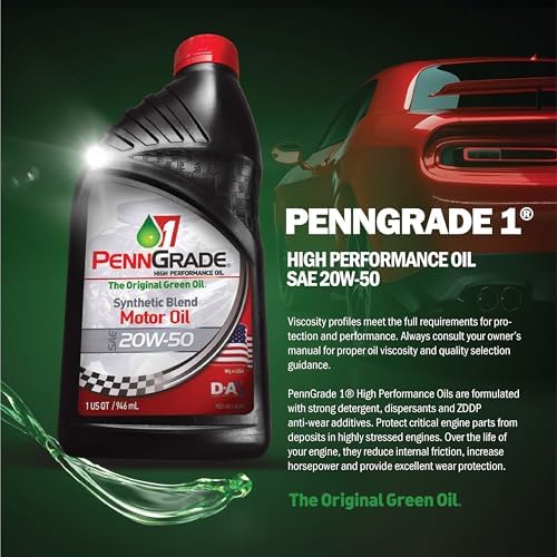 PENN GRADE 1, Synthetic Blend High Performance Oil SAE 20W-50,1 Quart (Twelve Pack)