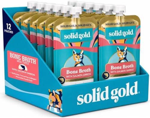 Solid Gold Bone Broth Cat Food Topper, Tuna, Lickable Pouches, 12ct