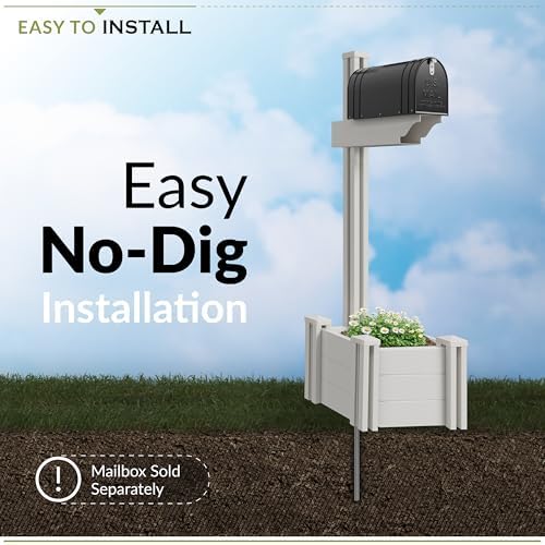 Zippity Majestic Mailbox Post w/Planter Box, White Vinyl DIY No Dig Kit | 1 Post + Planter Box, Mailbox Sold Separately, ZP19027