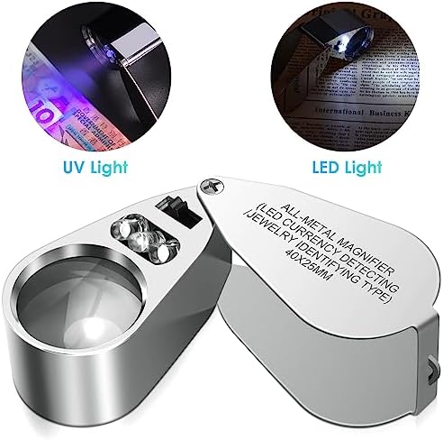 Leffis 40X Jewelers Loupe Magnifier LED/UV Illuminated Magnifying Glasses