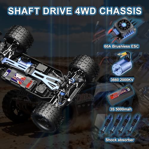 Supersize 1/10 High Speed RC Cars for Adults, 4WD Off-Road Electric Truggy with 3S 5000mAh LiPo Battery & 3660 Brushless Motor