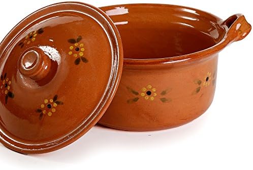 Mexican Clay Lidded Cazuela Pot, Medium, Terracotta, 3.5 Quarts