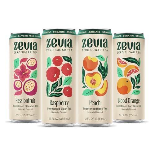 Zevia Zero Sugar Tea, Hibiscus Tea with Passionfruit Caffeine Free, 12 oz Cans (12-Pack) – Naturally Sweetened, Zero Calorie Sugar Free - Non-GMO Project Verified, Gluten-Free, Vegan