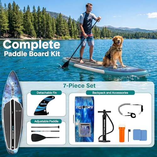 SereneLife 10’6” Inflatable Stand Up Paddle Board with Premium SUP Accessories - 32” Wide Stable Design with Non-Slip EVA Deck Pad