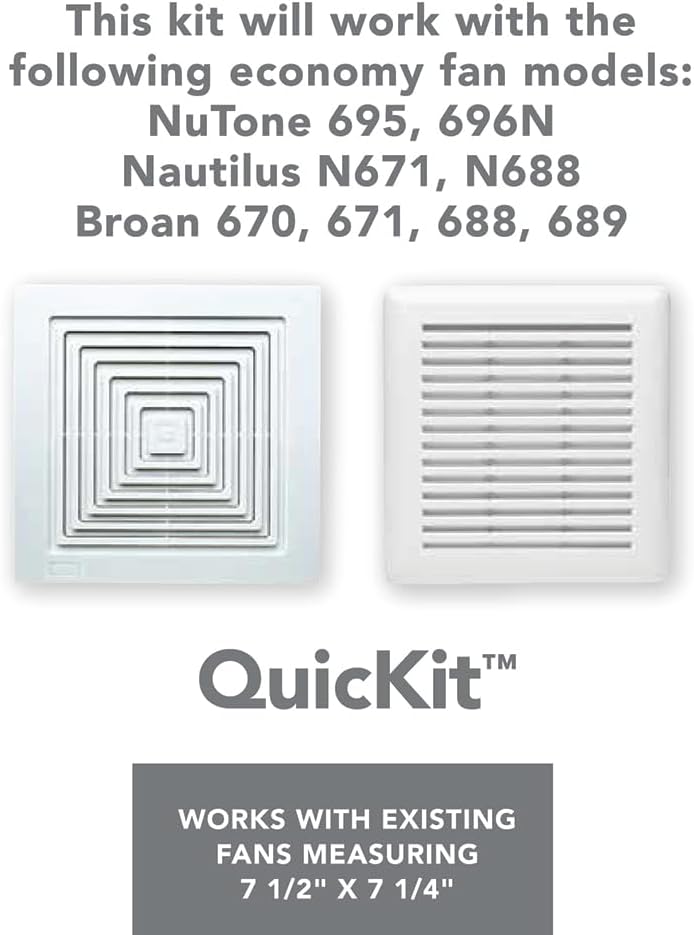 Broan-NuTone BKR60 QuickKit Ultra-Quiet Bath Fan Replacement Motor and Cover/Grille, 60 CFM, 20% more power, White