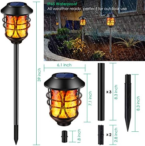 TomCare Solar Lights Outdoor Metal Flickering Flame Torch Lights, 4 Pack | Realistic Flame Effect, Heavy Duty, Charges in 6-8 Hours