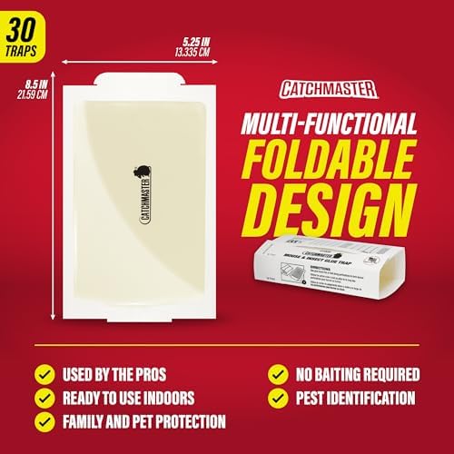 Catchmaster Mouse & Insect Super Glue Traps 30PK, Mouse Traps Indoor for Home, Extra Strength Sticky Pest Control Adhesive Tray for Catching Bugs