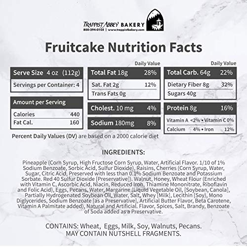 Trappist Abbey Monastery Fruitcake with Candied Fruits & Nuts- Traditional Fruit Cake Soaked in 120 Proof Brandy (1 lb) | Traditional Soaked in 120
