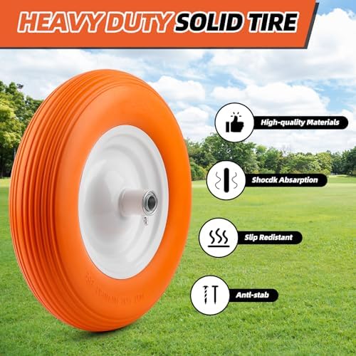 UniversalY Fit, Flat Free Wheelbarrow Tire - Fits all 5/8" OR 3/4" HUB - 5 Year Warranty