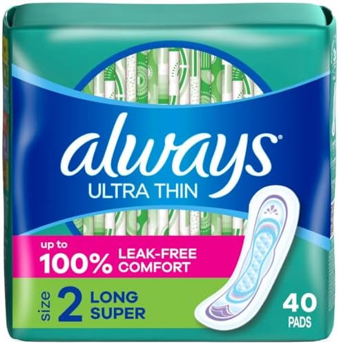 ALWAYS Ultra Thin Size 2 Super Pads Without Wings Unscented, 40 Count