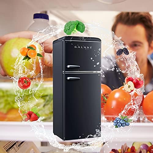 Galanz GLR46TRDER Retro Compact Refrigerator with Freezer Mini Fridge with Dual Door, Adjustable Mechanical Thermostat, 4.6 Cu Ft, Red (Black)