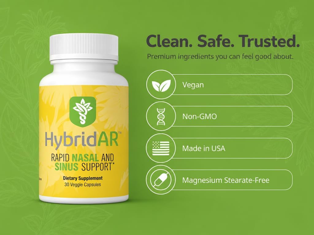 HybridAR Sinus & Nasal Support Herbal Supplement for Adults, 30 Veggie Caps | Daily immunity