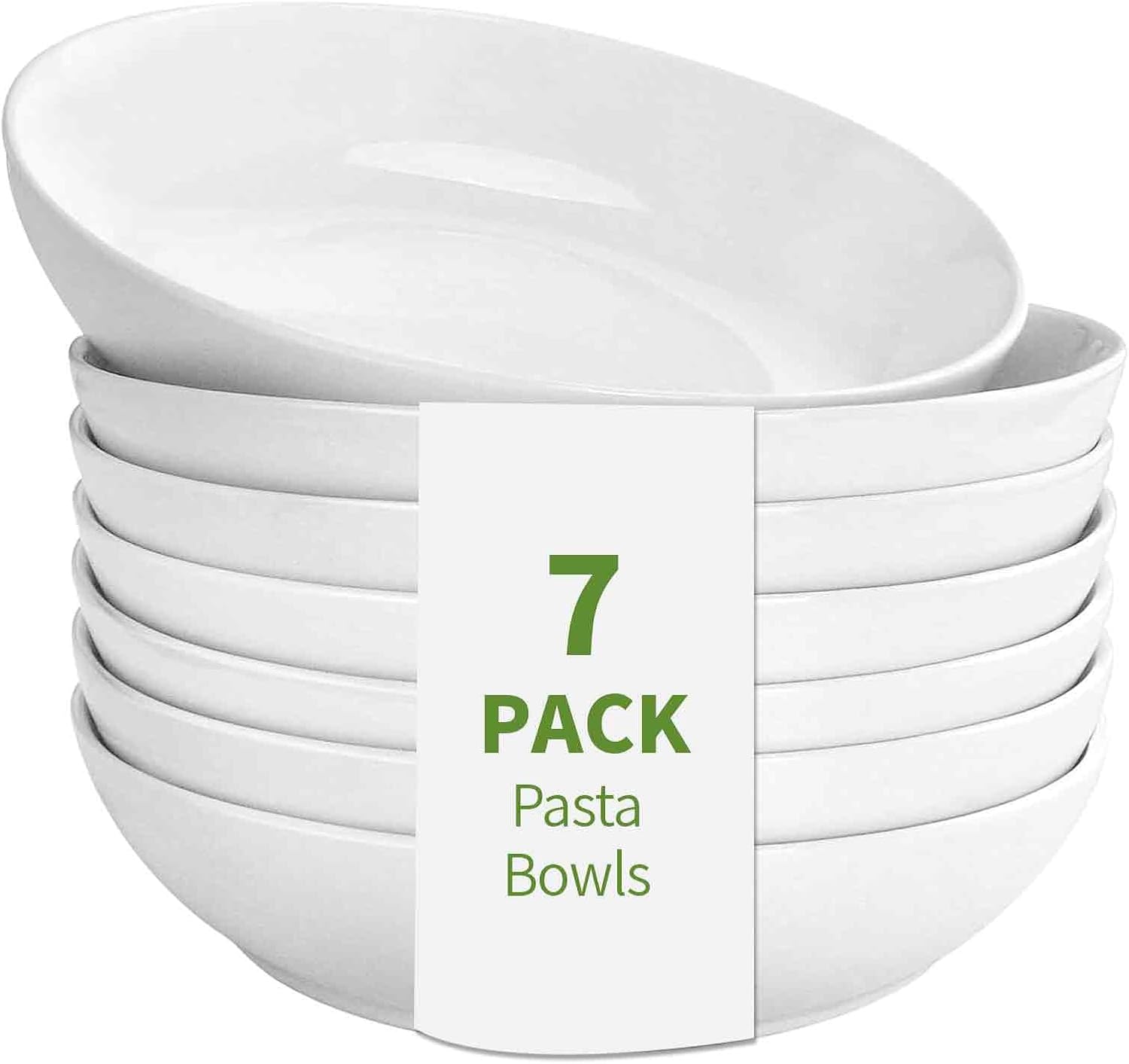 DeeCoo 7 Pack Porcelain Pasta Bowls Ceramic, Large Serving Bowl, Wide and Shallow, Set 8.3 Inch - 30 Ounce - for Pasta, Salad, Cereal