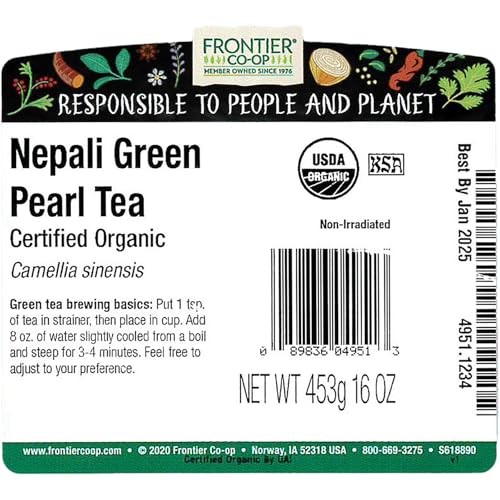 Frontier Co-op Organic Gunpowder Green Tea Leaves, 1-Pound Bulk, Smokey Green Tea, Maintains Freshness, Kosher, Fair Trade | Smokey Green Tea, Maintains Freshness, Kosher, Fair Trade