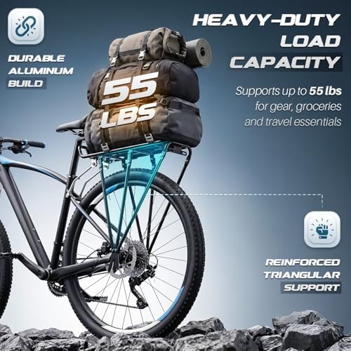 Flexzion Bike Cargo Rack, 55 lb Aluminum Rear Rack for 26-28 Inch Bikes