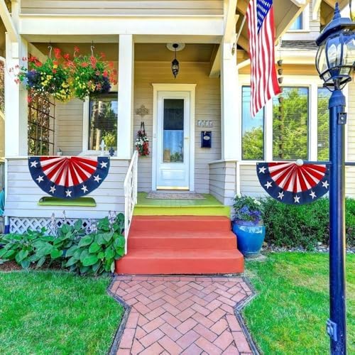 Fun Express 18" x 9" Patriotic Fan Drape Mini Flocked Bunting - 4th of July & USA 250 for Parades, Gatherings, Festive Home Decor