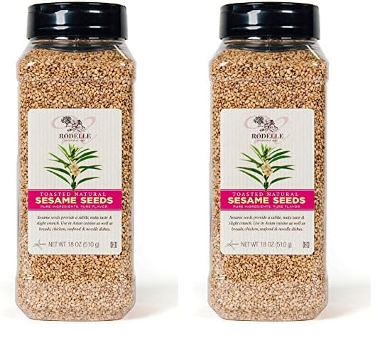 Rodelle Toasted Natural Sesame Seeds, No Artificial Flavors, Kosher, 18 Oz | Nutty toasted sesame seeds for salads, stir-fries, baking and garnish, no artificial flavors, kosher