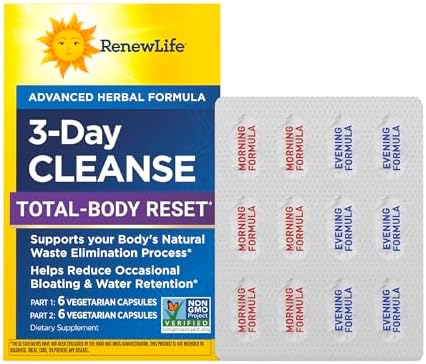 Renew Life 3 Day Cleanse | Total Body Reset | With Milk Thistle & Turmeric for Liver Health | Advanced Herbal Formula | Dairy, Soy