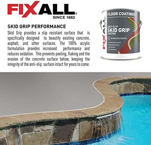 FIXALL Skid Grip Anti-Slip Coating, 1 Gallon, Crimson, Exceeds ADA Standards, Ideal for Safety Areas, Slip-Resistant Pavement, Cement & Concrete Paint