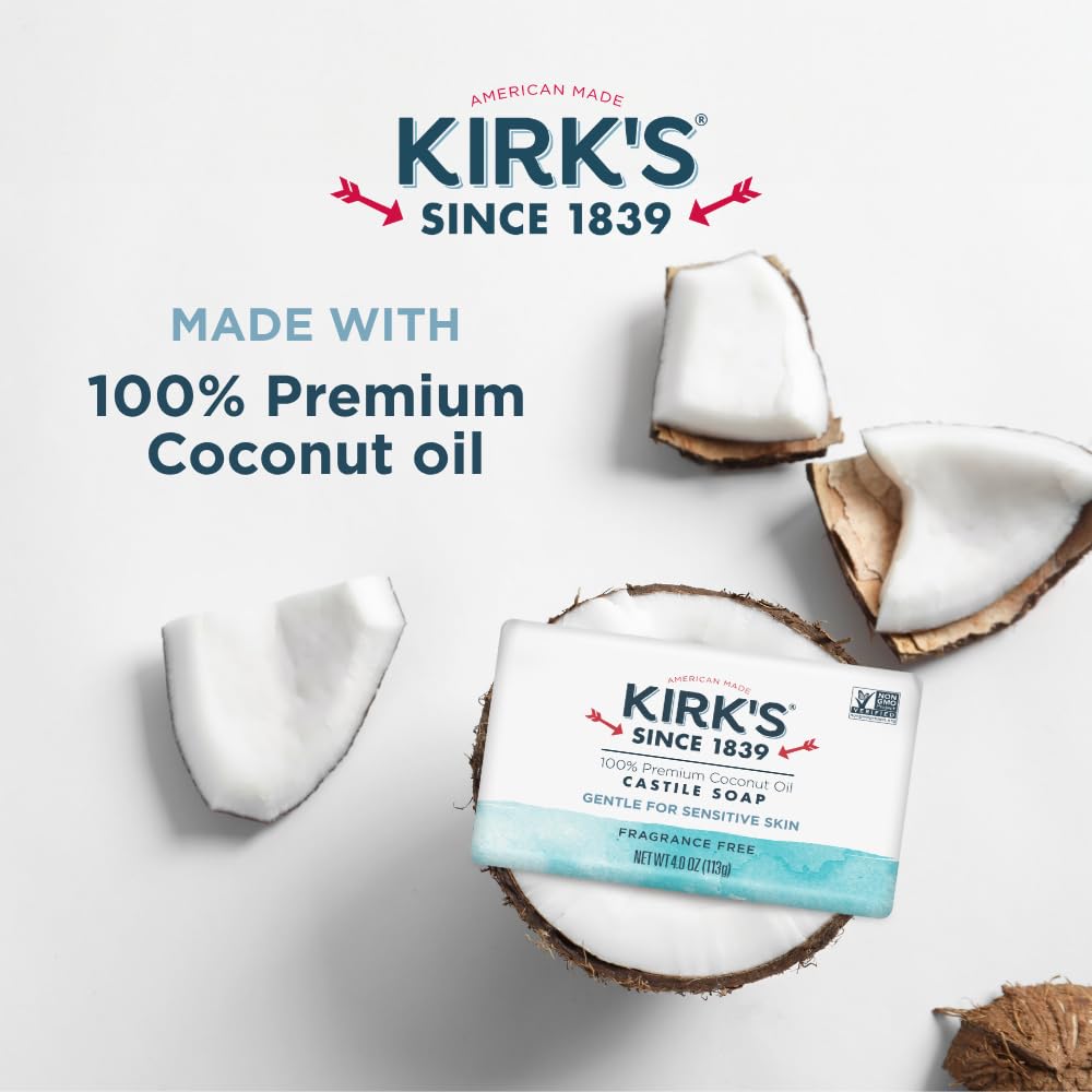 Kirk's Castile Bar Soap, Aloe Vera - Clinically Tested, Safe for Sensitive Skin with Coconut Oil, Vegan and Non-GMO - 4 oz Bars, 6 Pack