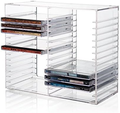 STORi Stackable Clear Plastic CD Organizer with Rubber Feet | Rectangular Jewel Cases Holder Perfect for Theatre Room | Holds up to 30 CD Cases