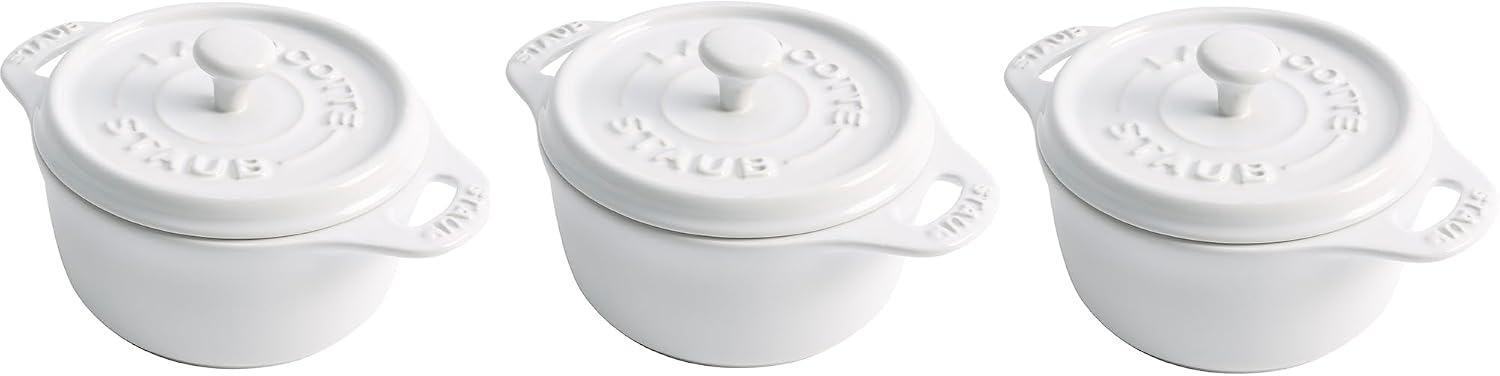 STAUB Ceramic Dutch Oven 3-piece Mini Round Cocotte, Dark Blue