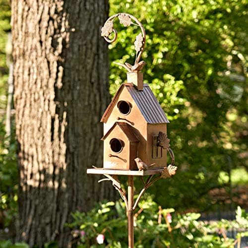 Copper Colored Multi-Birdhouse Stakes, Room for 2 Bird Families in Each (Farm Silos)