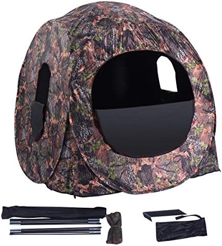 GYMAX Hunting Blind, 3 Persons Pop Up Ground Blind with Hub System, Carry Bag for Deer & Turkey