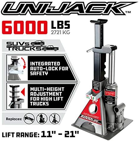 Powerbuilt 3 Ton, Bottle Jack and Jack Stands in One, 6000 Pound Capacity, All-in-One Car Lift, Heavy Duty Vehicle Unijack, Wide Base, 620471