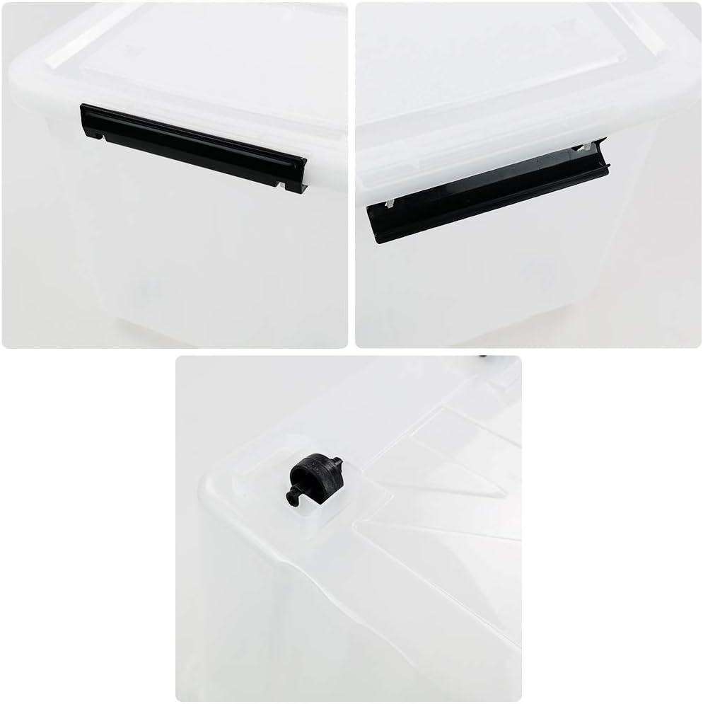 Clear Plastic Storage Bins with Wheels, 4-Pack Latch Boxes, 30 L