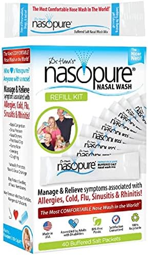 Nasopure Nasal Wash, Refill Kit, “The Nicer Neti Pot” Sinus Wash Kit, Comfortable Nasal Rinse 40 Salt Packets (3.75 Grams Each), Nasal Congestion