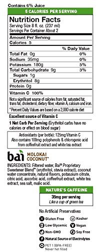 Bai Cocofusions Molokai Coconut, Antioxidant Infused Beverage, 18 Fl. Oz. Bottles (Pack of 6)