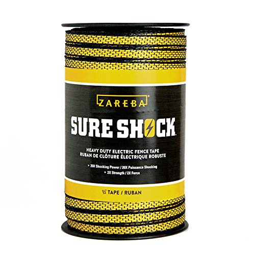 Zareba Heavy-Duty Sure Shock Polytape - 656 foot x 1/2 inch - HDT656YH-Z - Heavy-Duty Polyatpe for Electric Fence - PVC Coated, Highly Visible Electric Fencing Wire