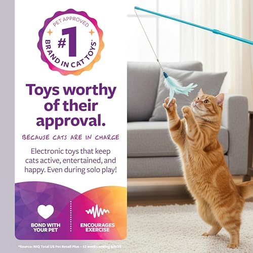 SmartyKat Frisky Flyer Feather Wand Cat Toy, Extendable Up to 24" - Blue, One Size
