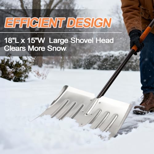 Snow Shovel for Driveway, Aluminum Heavy Duty Snow Shovel for Snow Removal with Ergonomic D-Handle, 53 Inches