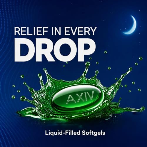 AXIV Nighttime Cold & Flu Relief Softgels, Multi-Symptom Nighttime Relief for Headache, Fever, Sore Throat, Minor Aches and Pains, Sneezing, Runny Nose, and Cough 24 Count