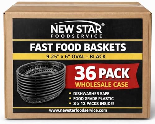 New Star Foodservice Fast Food Baskets, 9 1/4 x 6 Inch Oval, Set of 36, Black