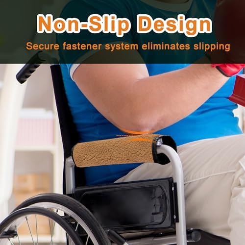 AHIER Wheelchair Armrest Pads, 2PCS Sheepskin Fleece Wheelchair Armrest Covers, Non Slip Arm Rest Cover Cushion pad for Wheelchairs