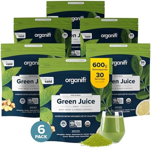 Organifi Green Juice - Powder Supplement with Organic Spirulina, Ashwagandha, and Chlorella - Helps Achieve Fitness Goals and Reduce Cortisol Levels, 30-Day Supply