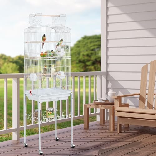 Yaheetech 64'' Open Top Bird Cage for Parakeets & Cockatiels, Black | Detachable Rolling Stand, Easy-clean Slide Tray, Multi-door Access, 3/8" Bar Spacing, Indoor/Outdoor Use