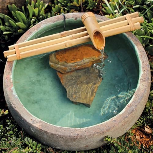 18" Three-Arm Zen Bamboo Fountain Kit with Pump – Large Split-Resistant Bamboo Water Feature for Bowls, Basins