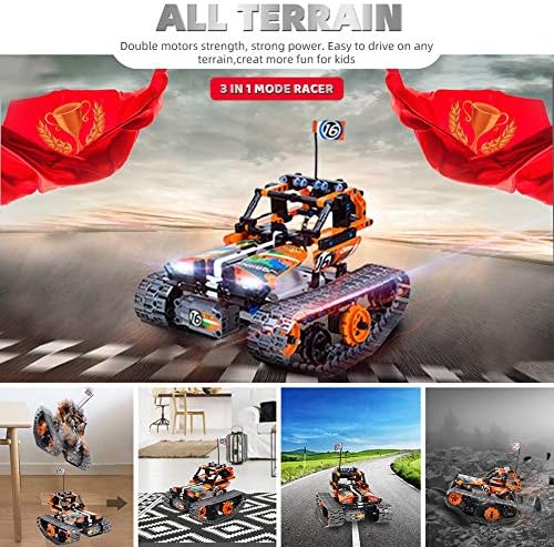 3-in-1 STEM Remote Control Building Kits - Tracked Car/Robot/Tank - 2.4Ghz Rechargeable RC Racer Toy Set Gift for 8-12 14 Year Old Boys and Girls