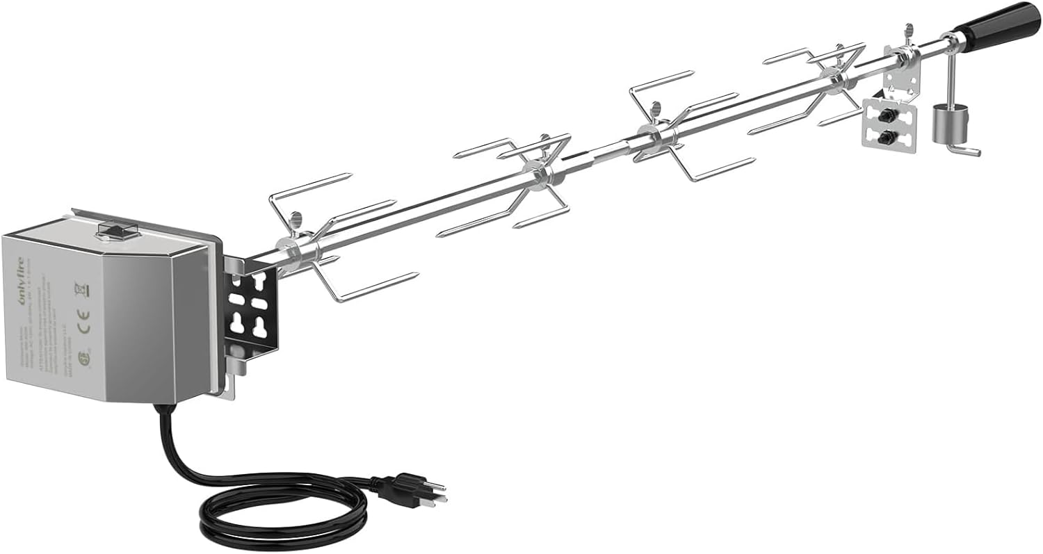 onlyfire Universal Grill Rotisserie Kit, 45"-53" x 1/2" Hexagon Spit Rod | For Most Gas Grills, For Outdoor Cooking