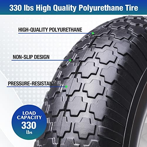 16" 4.80/4.00-8 Flat Free Solid Polyurethane Tire and Wheel with 2Pcs 3/4" Bearing, 1 Pack PU Airless Tires with 5/8" Ball Bearings 6" Iron Hub for Hand Truck/Tool Cart/Garden Carts, 1 Pc