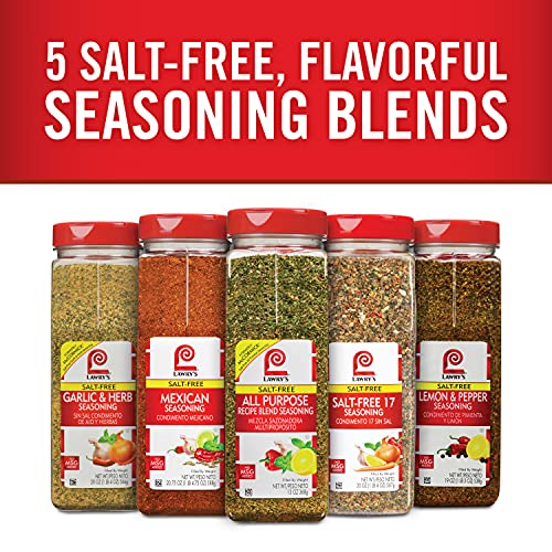 Lawry's Salt Free 17 Seasoning, 10 oz - One 10 Ounce Container of 17 Seasoning Spice Blend Including Toasted Sesame Seeds, Turmeric, Basil and Red Bell Pepper for Seafood Poultry and Beef