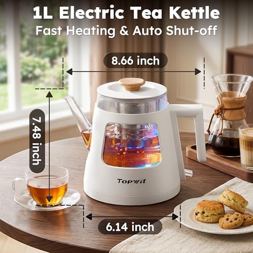 TOPWIT 2.0L Glass Electric Kettle, Hot Water Boiler, BPA-Free