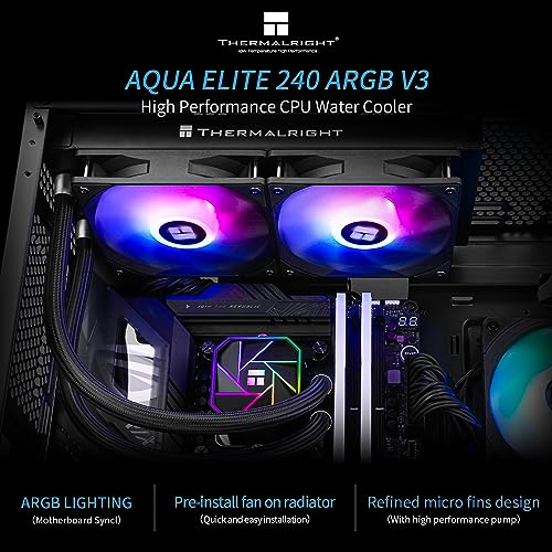 Thermalright Aqua Elite 240 V3 Water Cooling CPU Cooler, Double PWM ARGB Fans with S-FDB Bearings, Efficient PWM Controlled Pump, for AMD/AM4/AM5