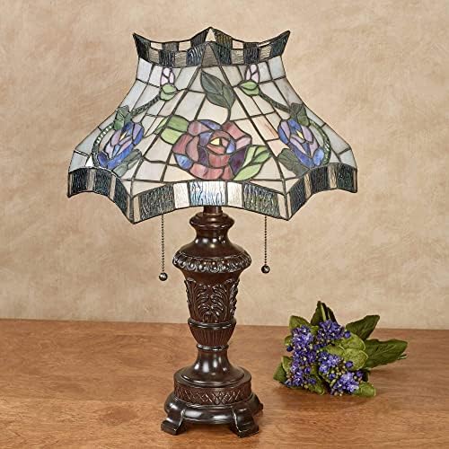 Touch of Class Cicily Rose Stained Glass Table Lamp - Blue, Lavender, Green - Handcrafted - Antique Look - Tiffany Style Lamps for Bedroom Decor